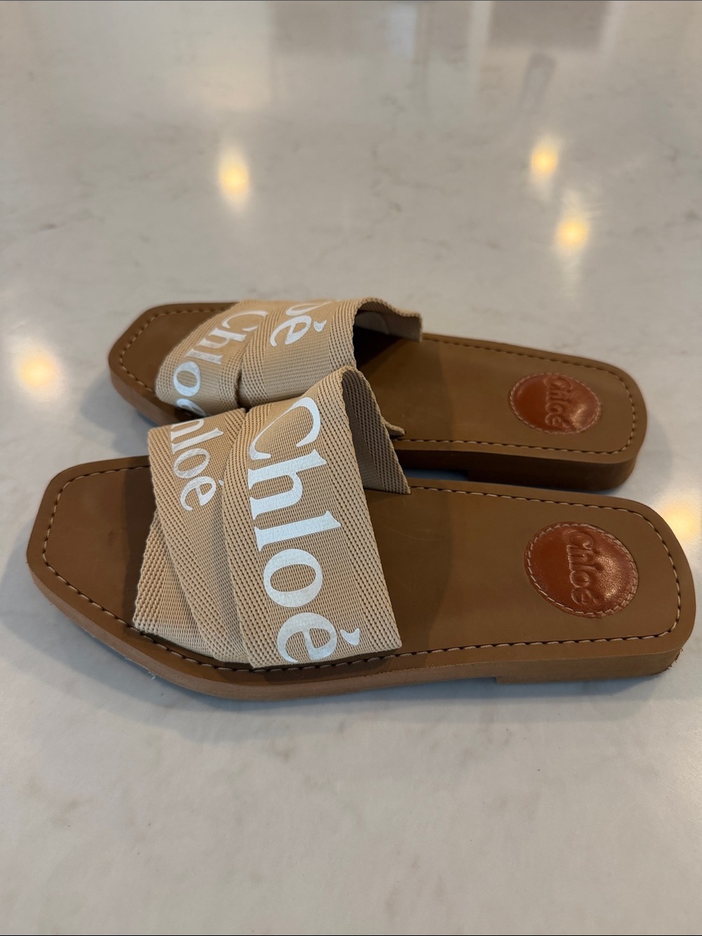 Chloé Beige Logo Slide Sandals - Picture 5 of 9